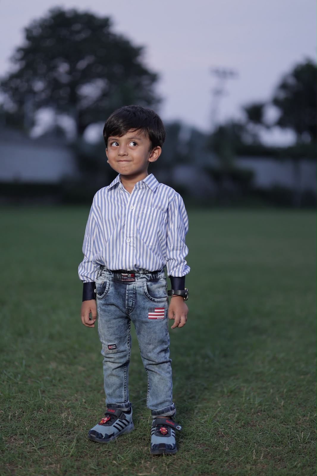 Blue and white striped shirt with jeans