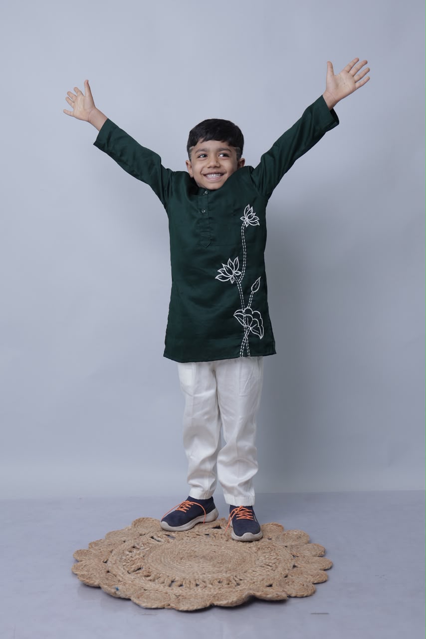 Green embroidered festive kurta