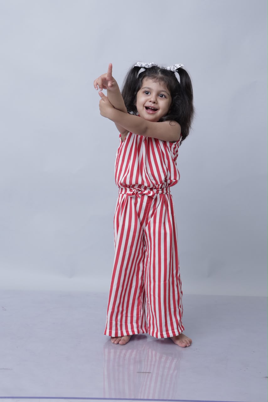 Red and white striped jumpsuit